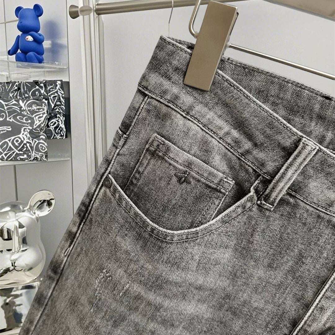 Vintage Grey Printed Logo Slim Jeans E260906