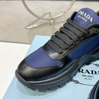 Smooth Leather Fabric Patchwork Triangle Logo Chunky Sole Sneakers S283411