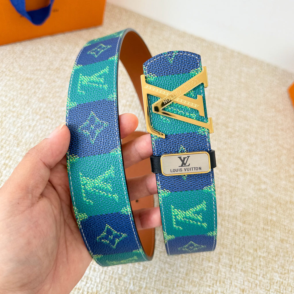 Color Block Checkered Print Interlocking Metal Buckle Belt E020805