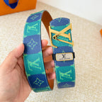 Color Block Checkered Print Interlocking Metal Buckle Belt E020805