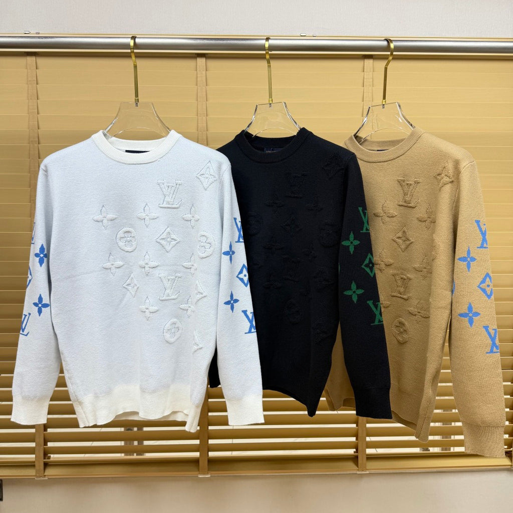 New Crew Neck Mixed Jacquard Knit Pullover Sweater GN380102
