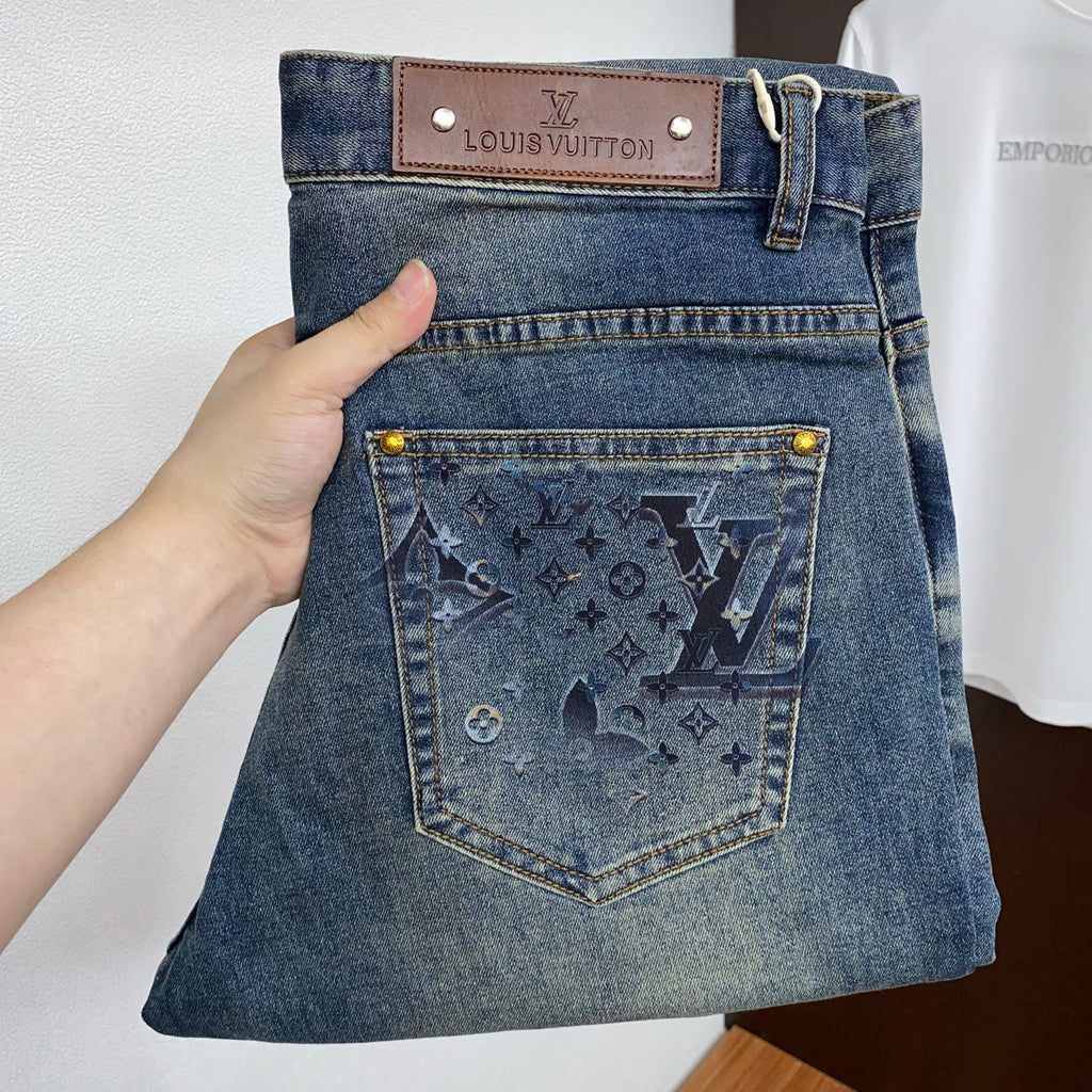 Mid Blue Faded Wash Subtle Printed Pocket Denim Jeans L260615
