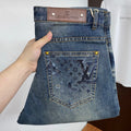Mid Blue Faded Wash Subtle Printed Pocket Denim Jeans L260615