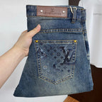 Mid Blue Faded Wash Subtle Printed Pocket Denim Jeans L260615