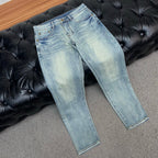 Light Faded Wash Mens Knight Motif Embroidered Pocket Denim Trousers R260525