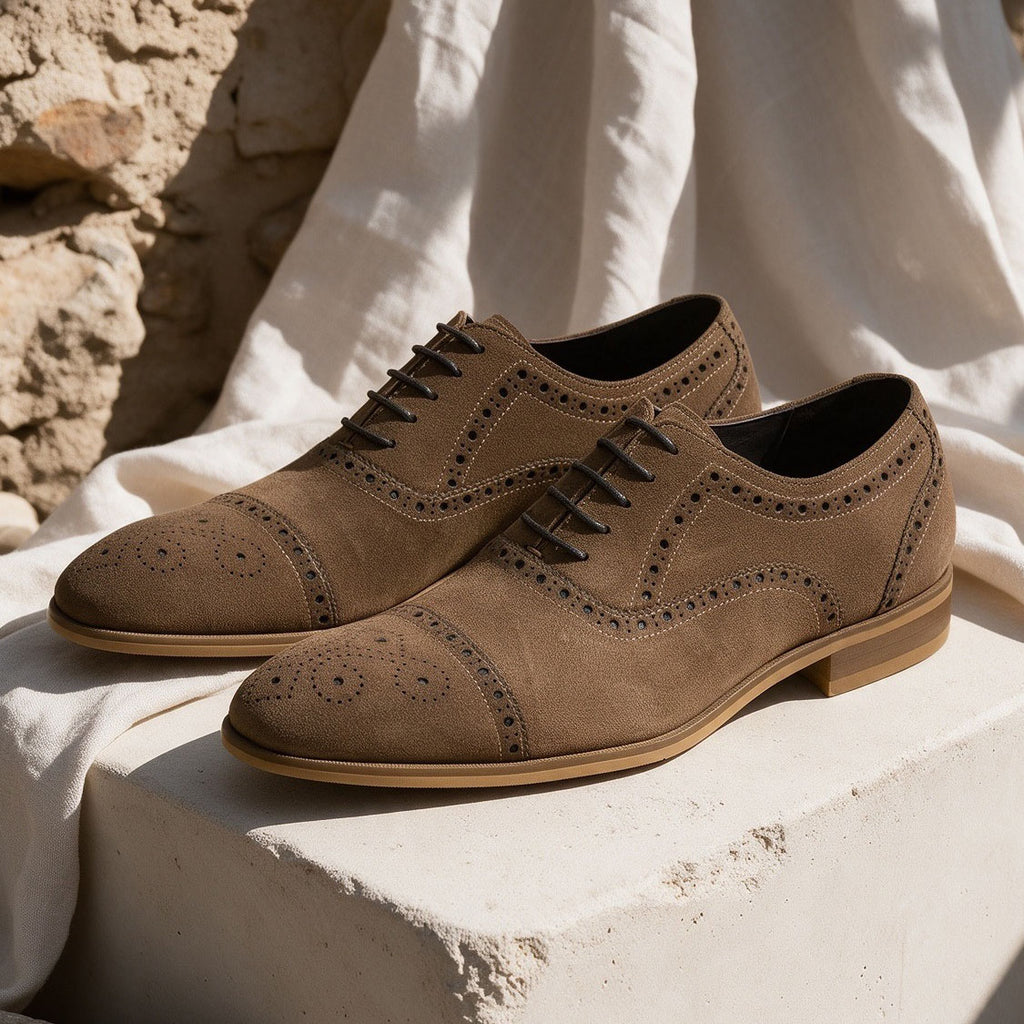Suede Cap Toe Brogue Oxford Shoes Lace-Up Dress Shoes Y101134