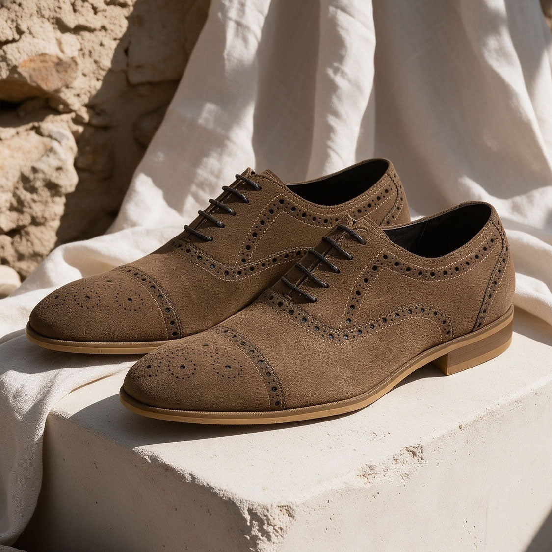 Suede Cap Toe Brogue Oxford Shoes Lace-Up Dress Shoes Y101134