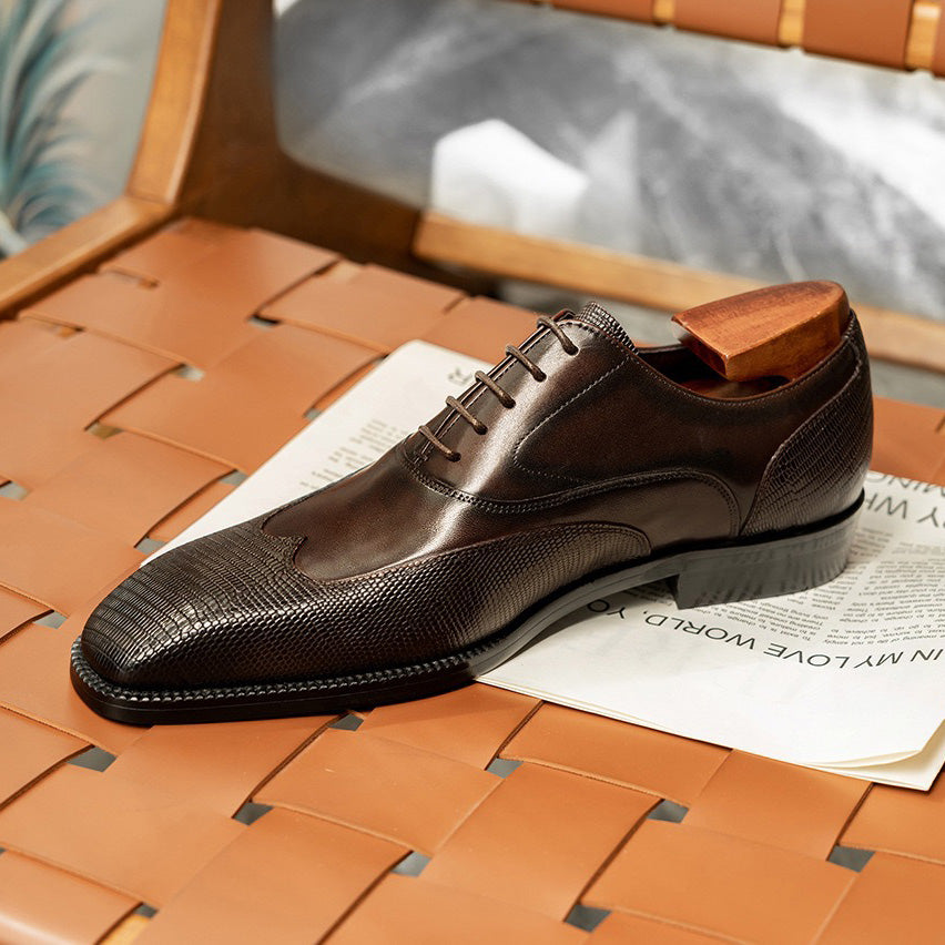 Wingtip Lizard Print Oxford Dress Shoes P050526