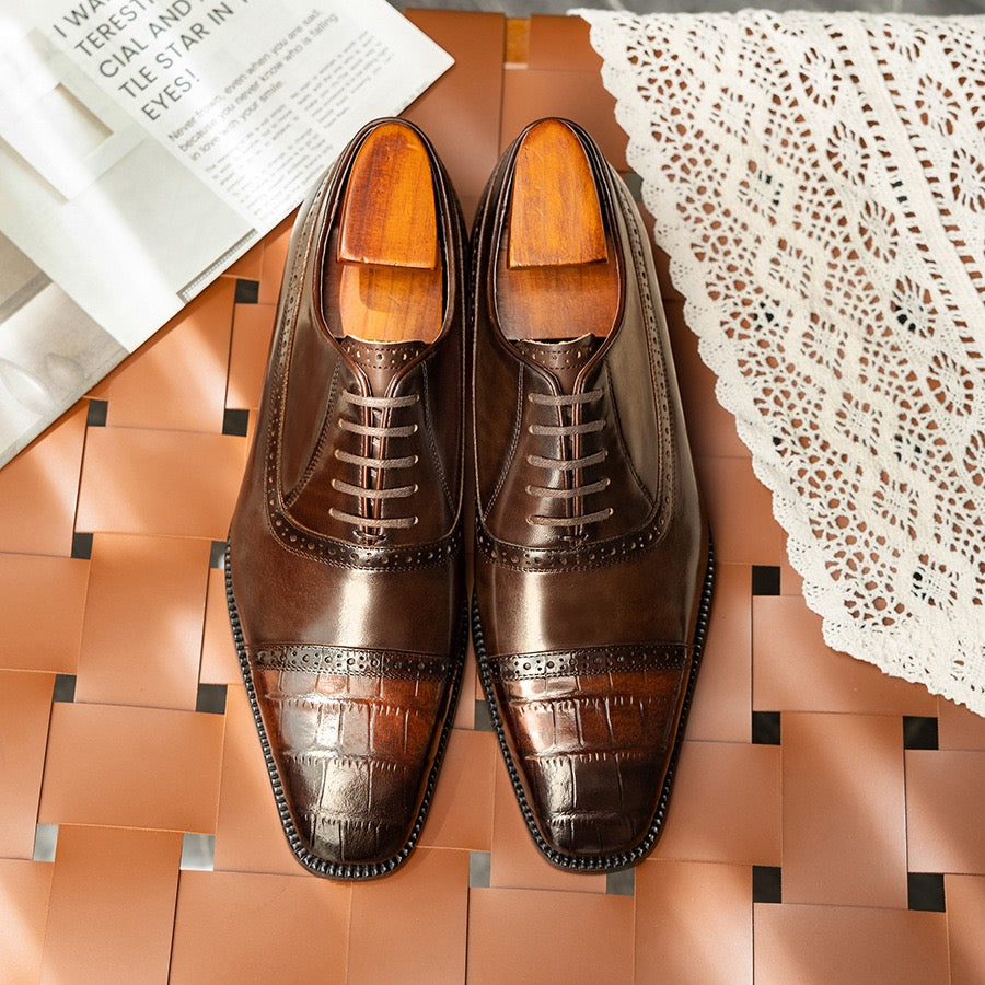 Croc Embossed Cap Toe Oxford Shoes P050504