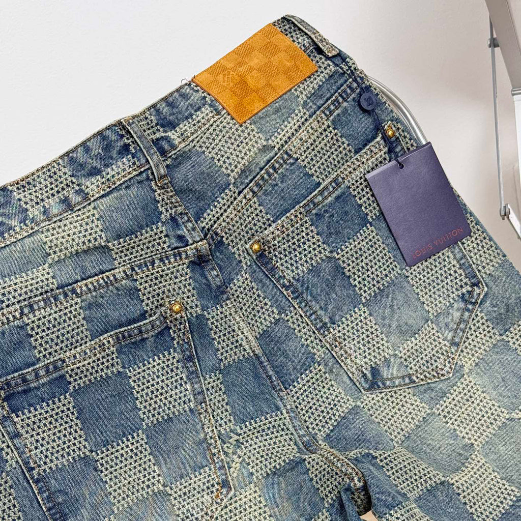 Vintage Blue Checkered Straight Jeans C261044