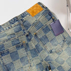 Vintage Blue Checkered Straight Jeans C261044