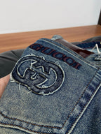 Vintage Faded Wash Mens Circular Motif Embroidered Pocket Denim Trousers R260529
