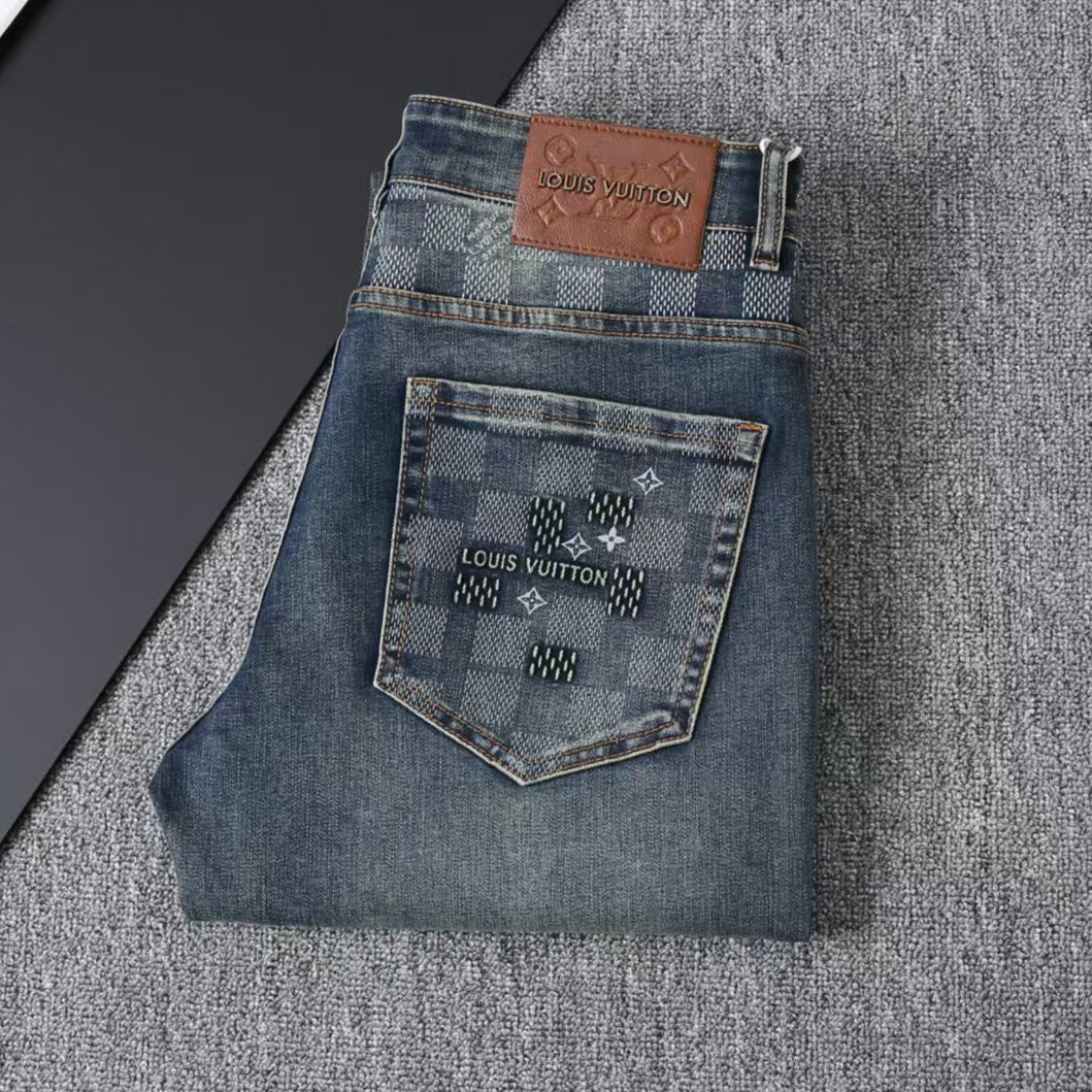 Vintage Blue Check Monogram Mens Jeans E260933