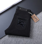 Solid Black Slim Denim With Flocked Equestrian Graphic V260836