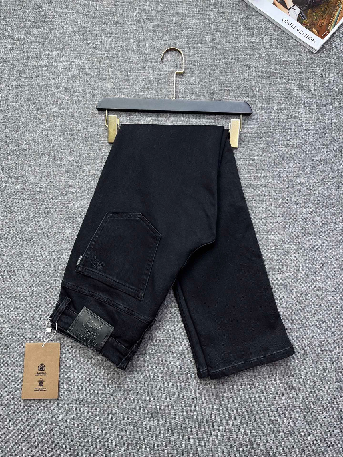 Solid Black Tone-on-Tone Embossed Jeans M260719