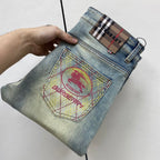 Faded Light Vintage Plaid Knight Print Slim Denim Jeans M260733