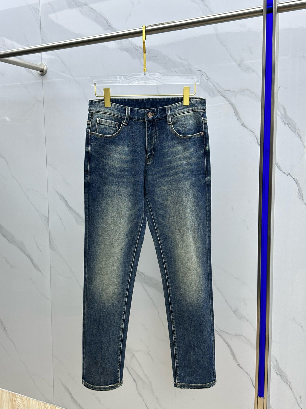 Dark Blue Vintage Triangle Graphic Print Slim Denim Jeans M260738
