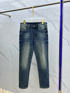 Dark Blue Vintage Triangle Graphic Print Slim Denim Jeans M260738