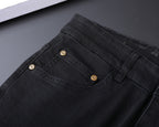 Solid Black Wash Embossed Monogram Jeans V260815