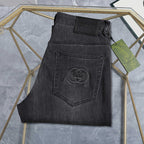 Dark Grey Wash Monogram Embroidery Slim Denim Jeans M260747