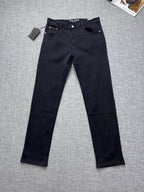 Solid Black Debossed Shield Motif Slim Denim M260716