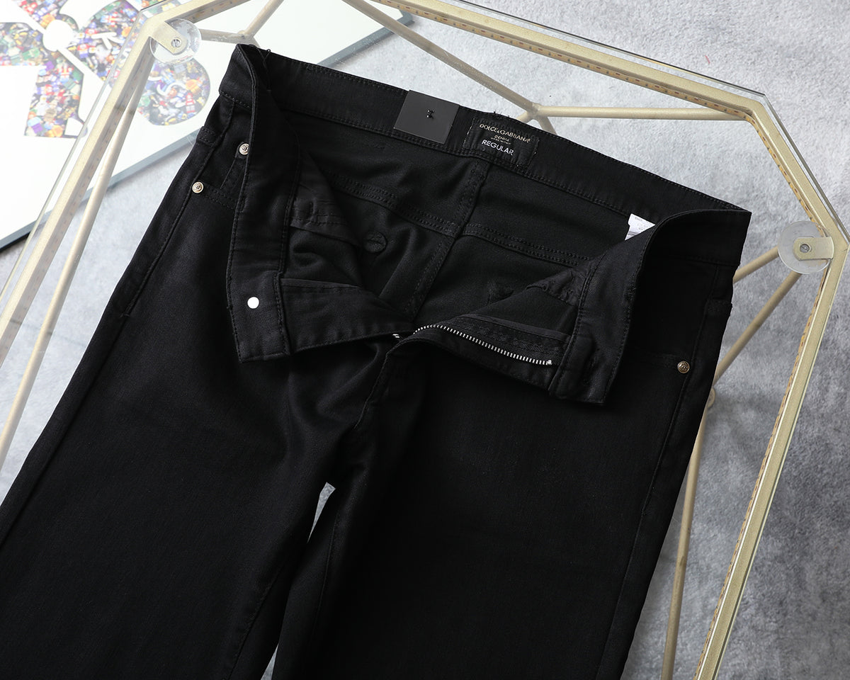 Solid Black Stitched Outline Monogram Slim Denim M260710