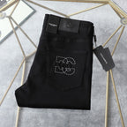 Solid Black Stitched Outline Monogram Slim Denim M260710