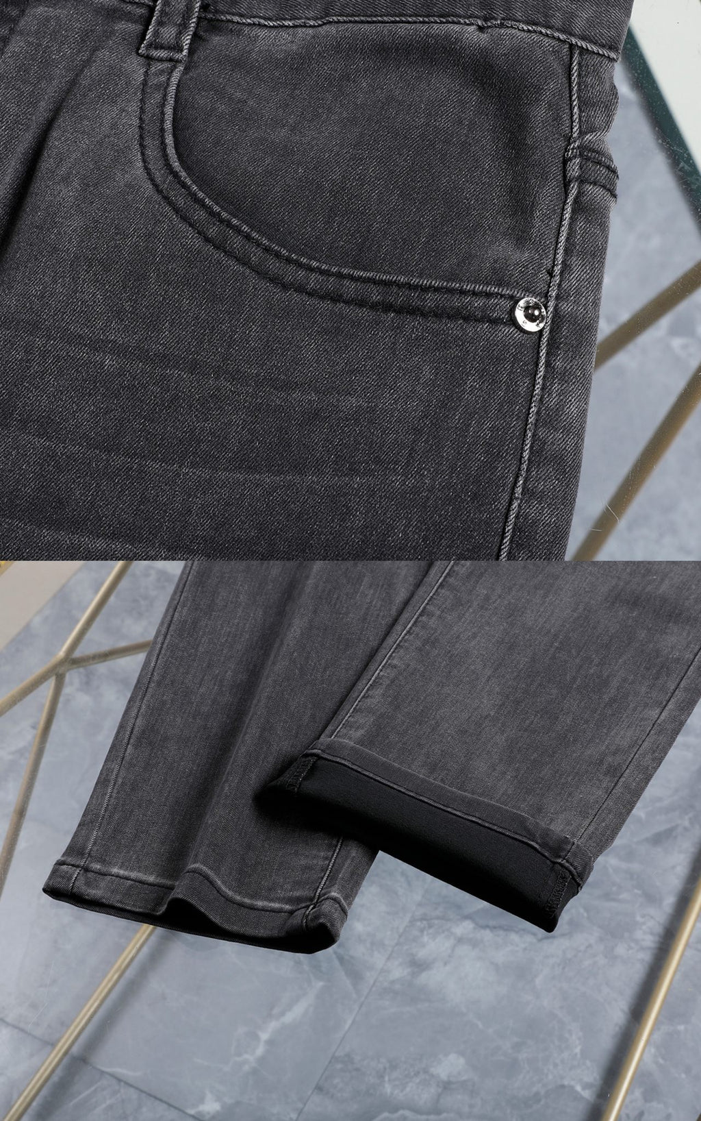 Dark Grey Wash Monogram Embroidery Slim Denim Jeans M260747