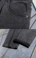 Dark Grey Wash Monogram Embroidery Slim Denim Jeans M260747