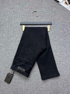 Solid Black Debossed Shield Motif Slim Denim M260716