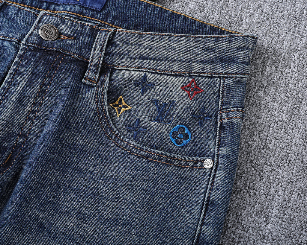 Vertical Embroidered Pocket Slim Fit Denim V260829