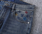 Vertical Embroidered Pocket Slim Fit Denim V260829