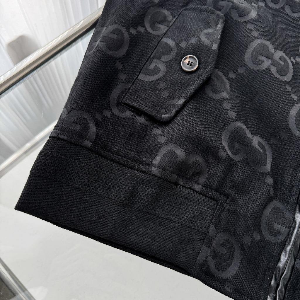 Full Monogram Stand Collar Zip Jacket Retro Pattern Bomber Coat N050501
