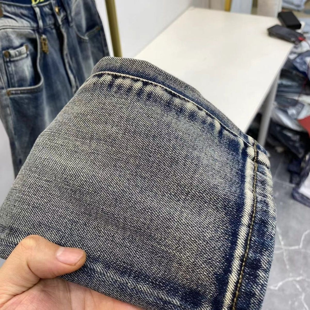 Mandala Print Back Pocket Vintage Wash Slim Jeans C261001