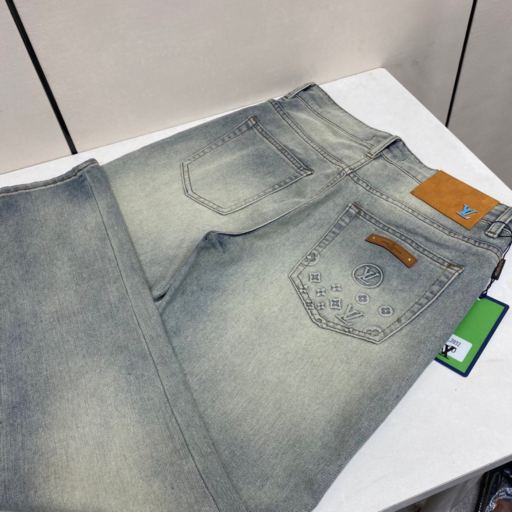 Faded Light Blue Embossed Monogram Slim Denim Jeans M260730