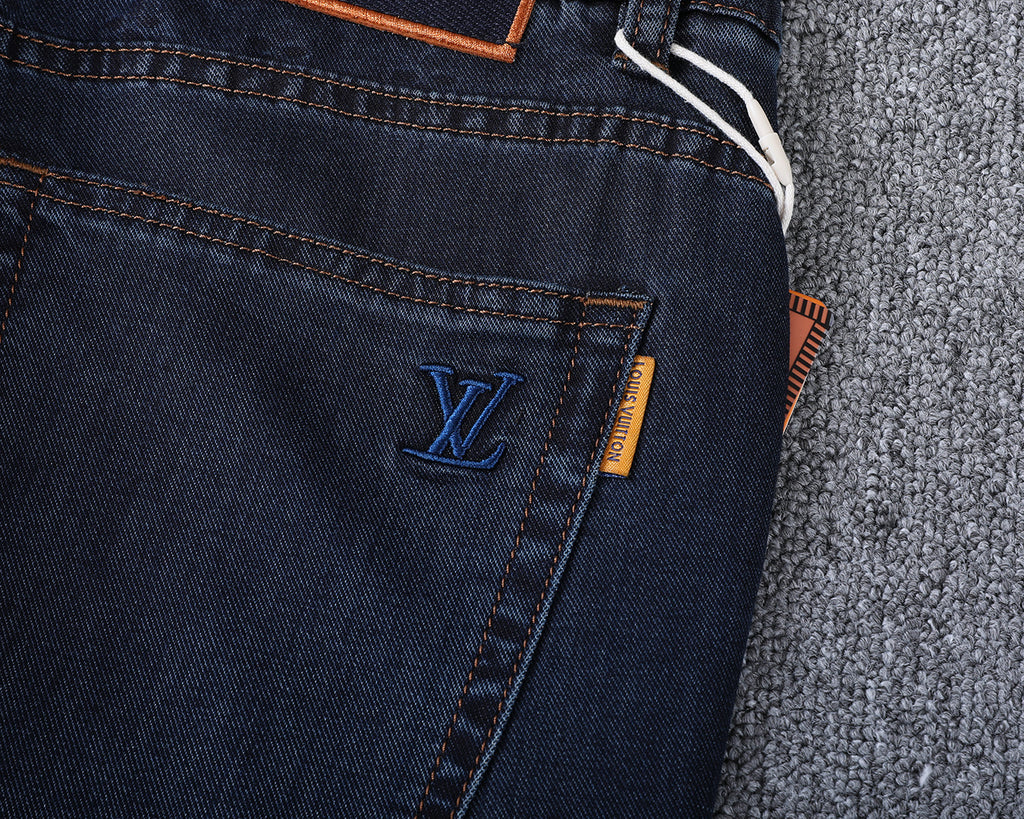 Dark Indigo Monogram Embroidered Slim Denim V260846