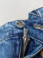 Vintage Faded Blue Leather Patch Jeans E260943