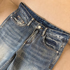 Blue Vintage Faded Wash Mens Printed Pocket Denim Trousers R260511