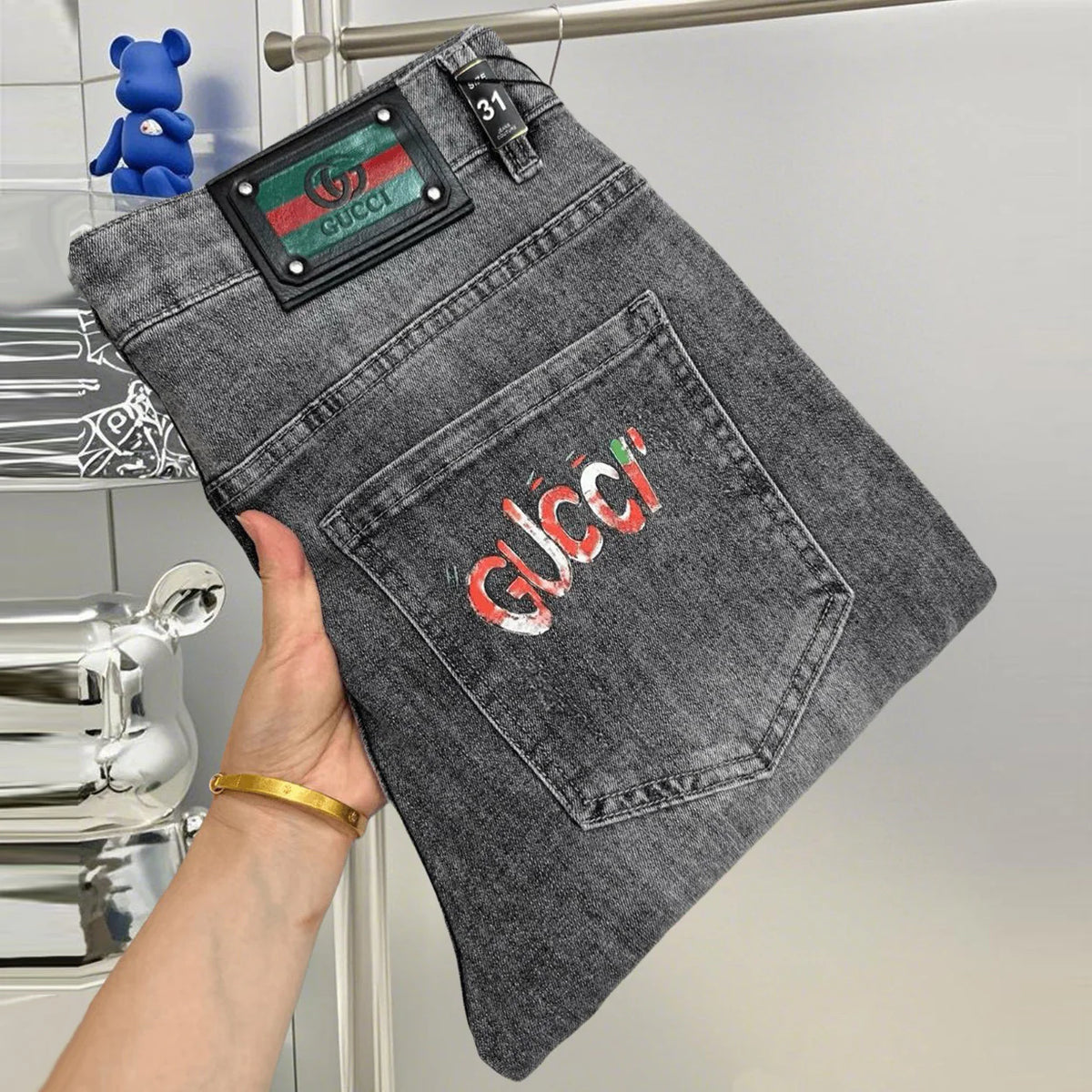 Vintage Grey Printed Logo Slim Jeans E260906