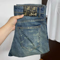 Vintage Wash All-Over Geometric Motif Print Denim Jeans L260645
