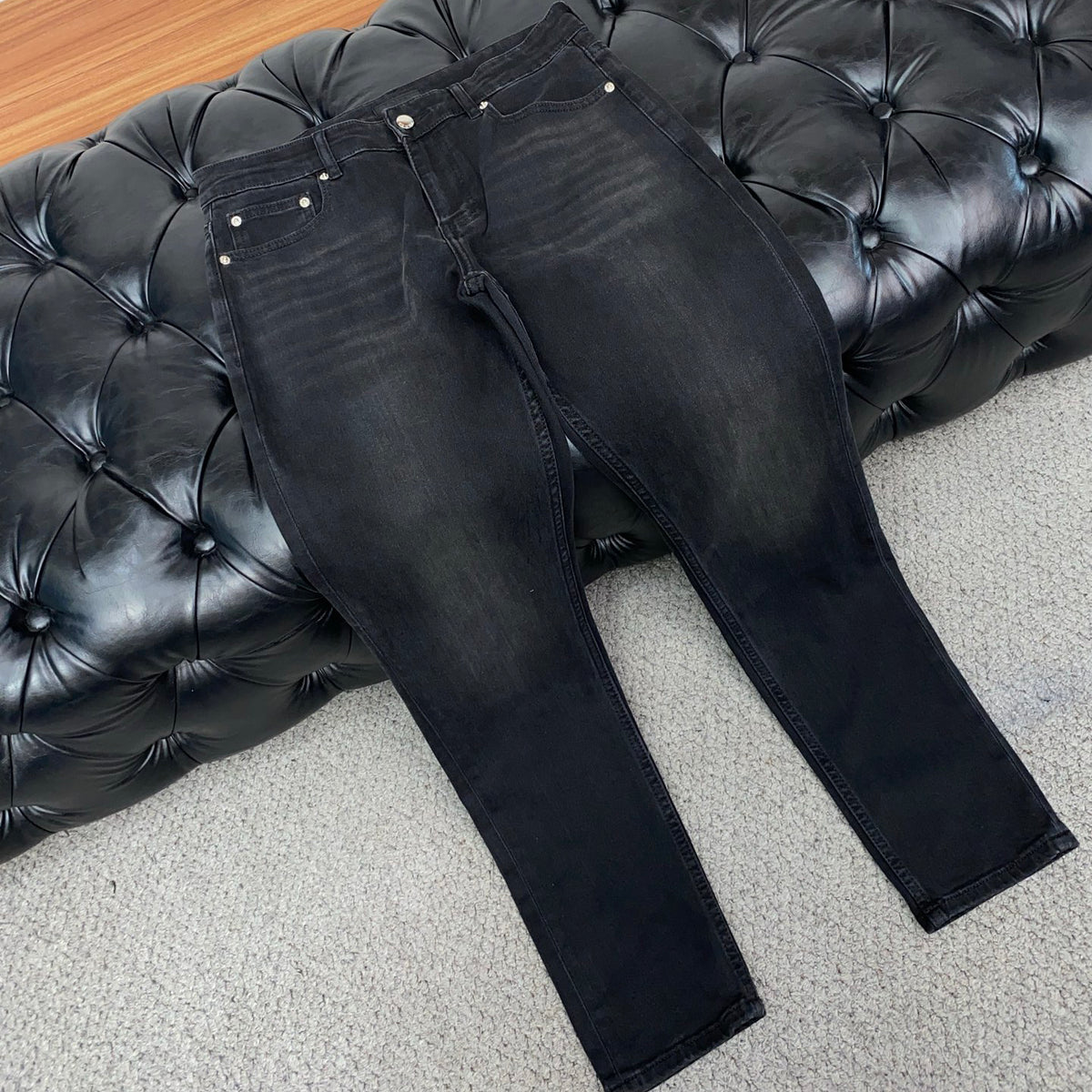 Black Washed Mens Embroidered Pocket Denim Trousers R260522