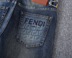 Monogram Letter Printed Pocket Slim Fit Denim V260816