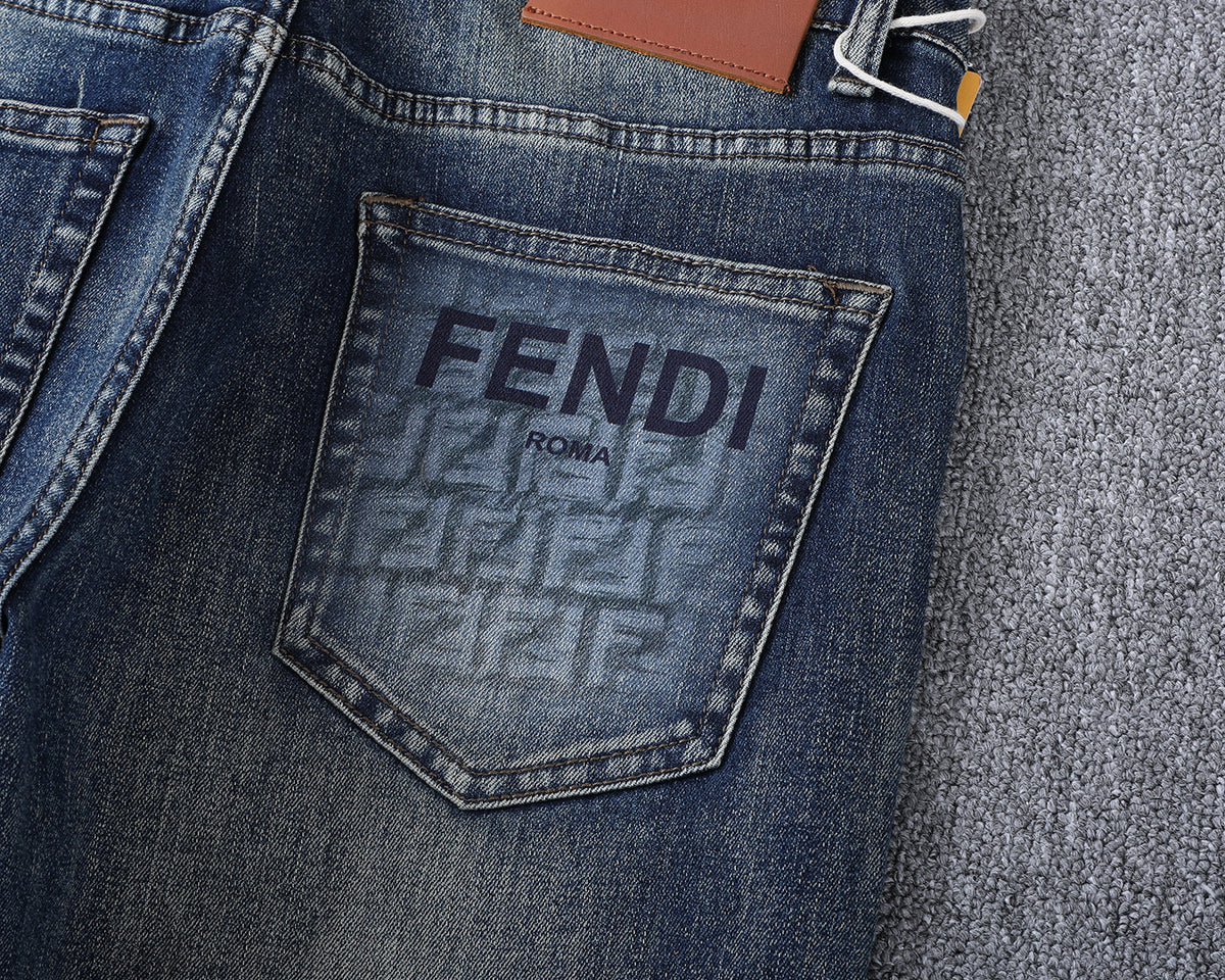 Monogram Letter Printed Pocket Slim Fit Denim V260816