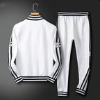 Striped Trim Zip Up Track Suit 2 Piece Jacket & Pants Set U310523