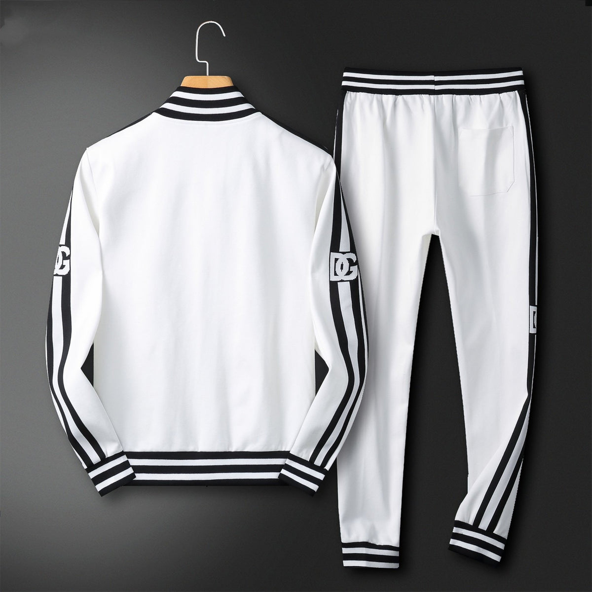 Striped Trim Zip Up Track Suit 2 Piece Jacket & Pants Set U310523