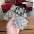 Beige Base Blue Interlocking Pattern Belt With Two-Tone Circle Buckle E020807