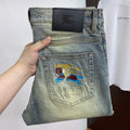 Light Faded Wash Artistic Embroidery Detail Denim Jeans L260613