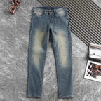 Vintage Wash Plaid Knight Print Slim Jeans C261012