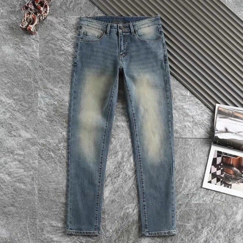 Vintage Wash Plaid Knight Print Slim Jeans C261012