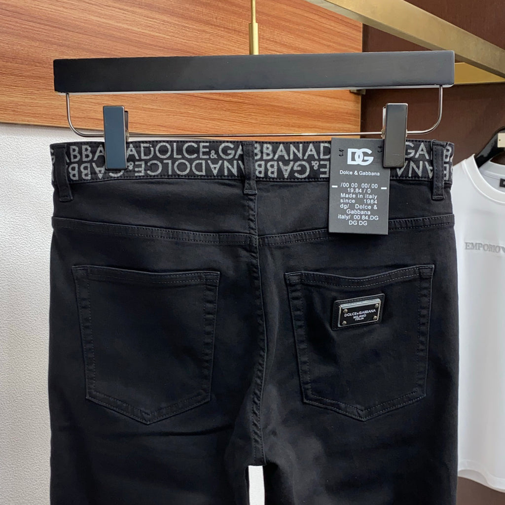 Solid Black Jacquard Waistband Minimal Denim Jeans L260642